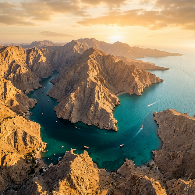 Scenic view of Musandam fjords in Khasab Oman